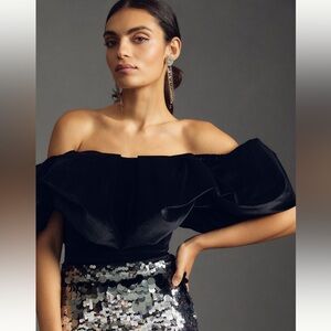 Anthropologie Black Off-Shoulder Crop Top
